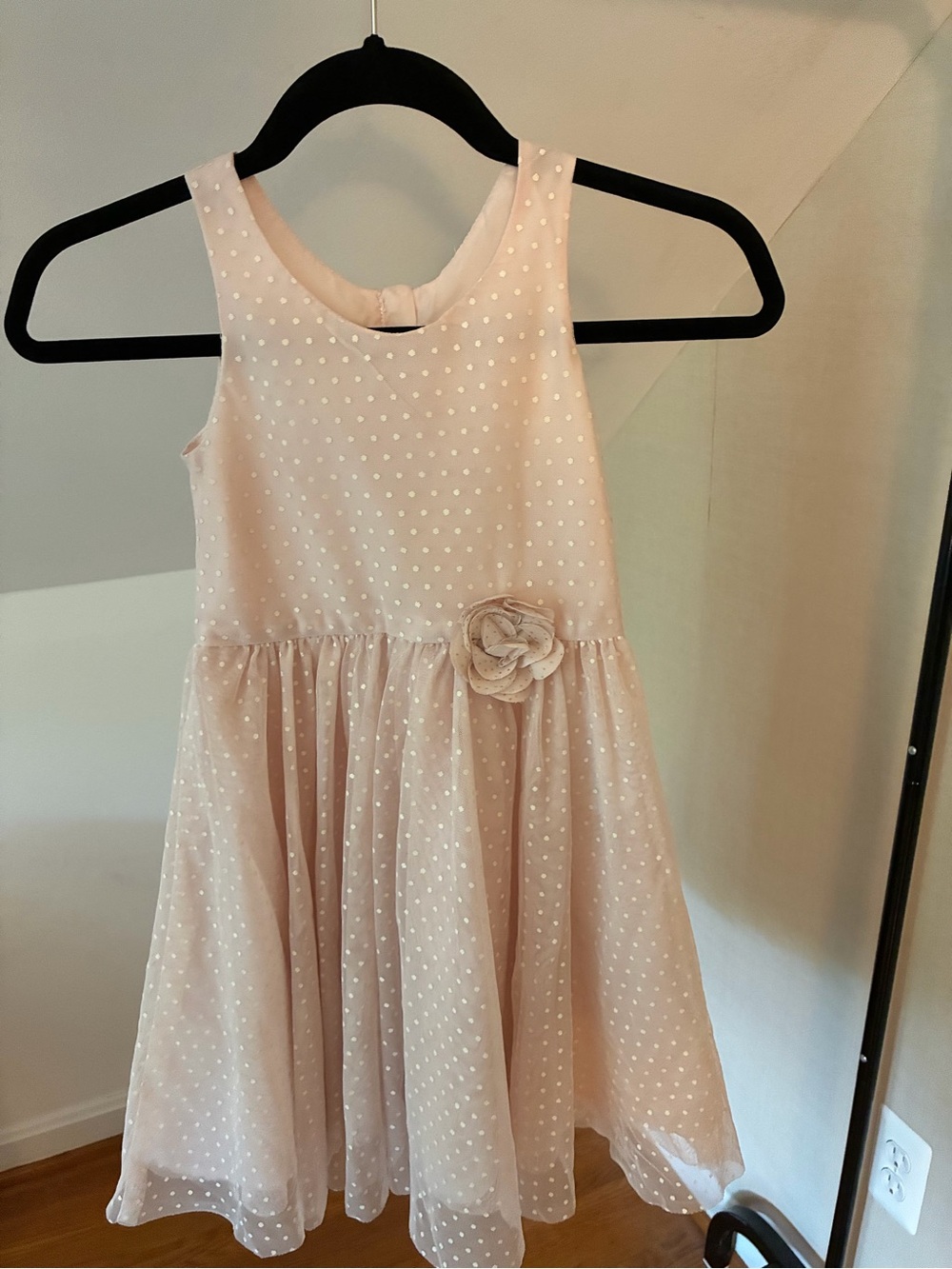 H&M Light Pink Polka Dot Flower Waist Party Dress - 7-8